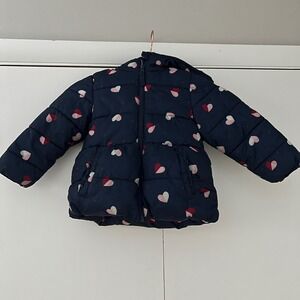 Wonder Nation Toddler Girls Heart Print Puffer Jacket Blue Cove WTG39917 3T